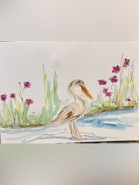 Hand painted card with matching envelope, nature bird design